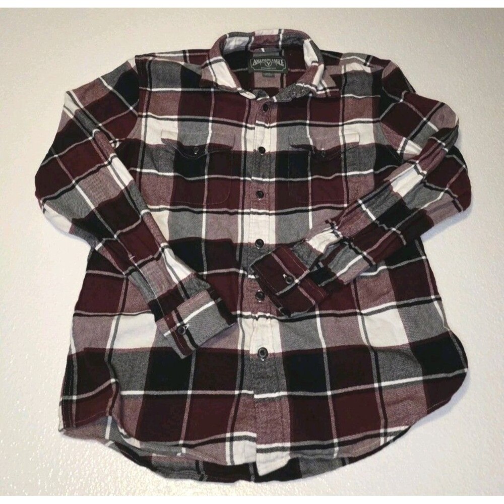 American Eagle Flannel Shirt Mens M Long Sleeve Plaid Button Down  Burgundy